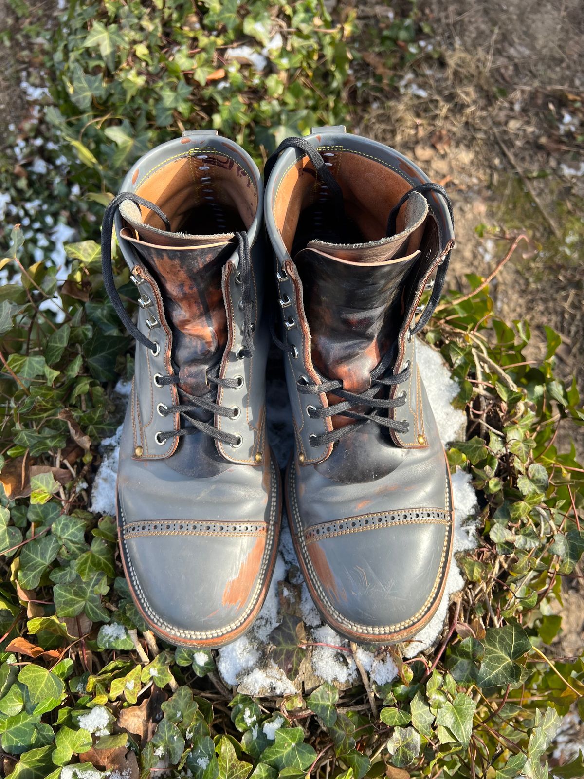 Photo by DalesLeatherworks on January 4, 2025 of the Iron Boots The Chosen One in Maryam Grigio Shell Cordovan.