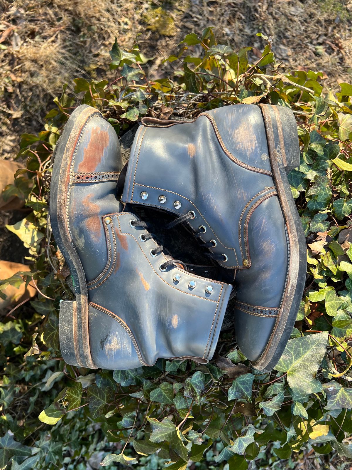 Photo by DalesLeatherworks on February 4, 2025 of the Iron Boots The Chosen One in Maryam Grigio Shell Cordovan.