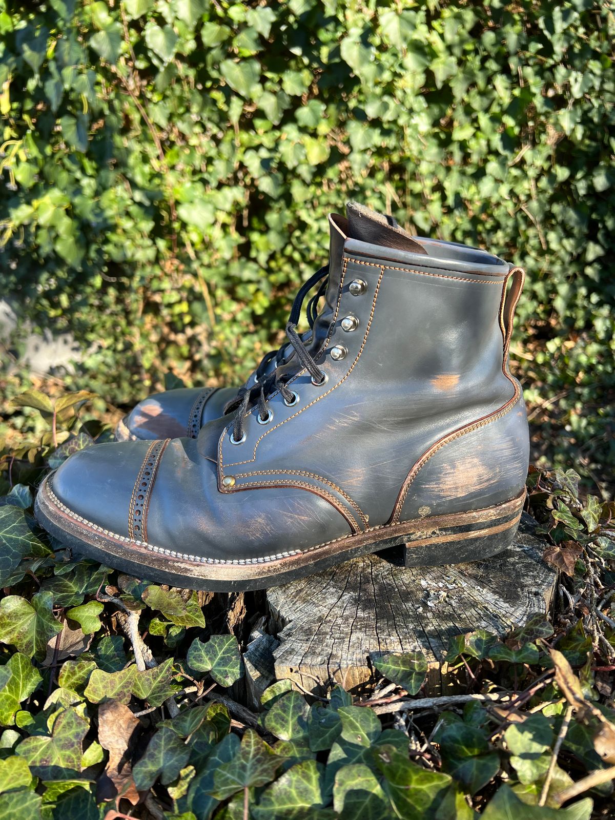 Photo by DalesLeatherworks on February 4, 2025 of the Iron Boots The Chosen One in Maryam Grigio Shell Cordovan.