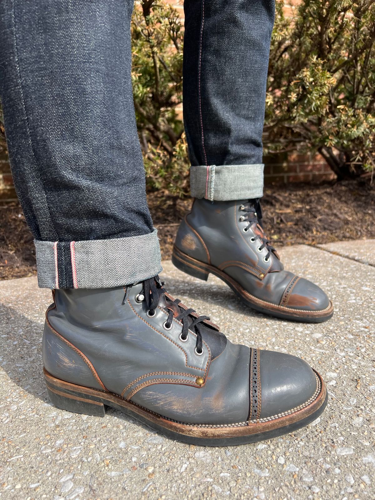 Photo by DalesLeatherworks on March 4, 2025 of the Iron Boots The Chosen One in Maryam Grigio Shell Cordovan.