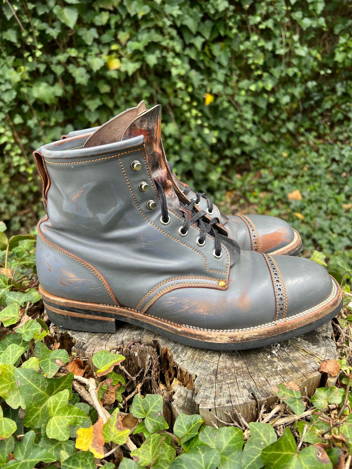 Photo by DalesLeatherworks on April 4, 2025 of the Iron Boots The Chosen One in Maryam Grigio Shell Cordovan.