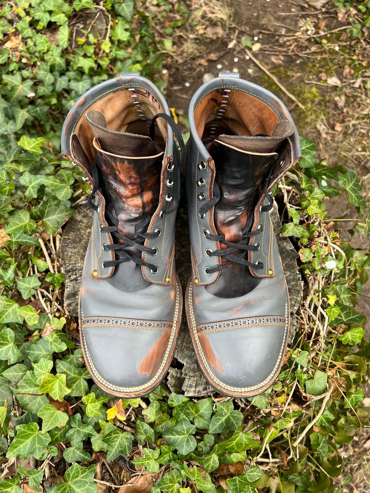 Photo by DalesLeatherworks on April 4, 2025 of the Iron Boots The Chosen One in Maryam Grigio Shell Cordovan.