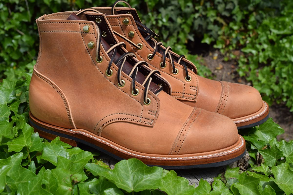 Photo by DalesLeatherworks on October 2, 2023 of the Truman Service Boot in Natural Horse Rump.