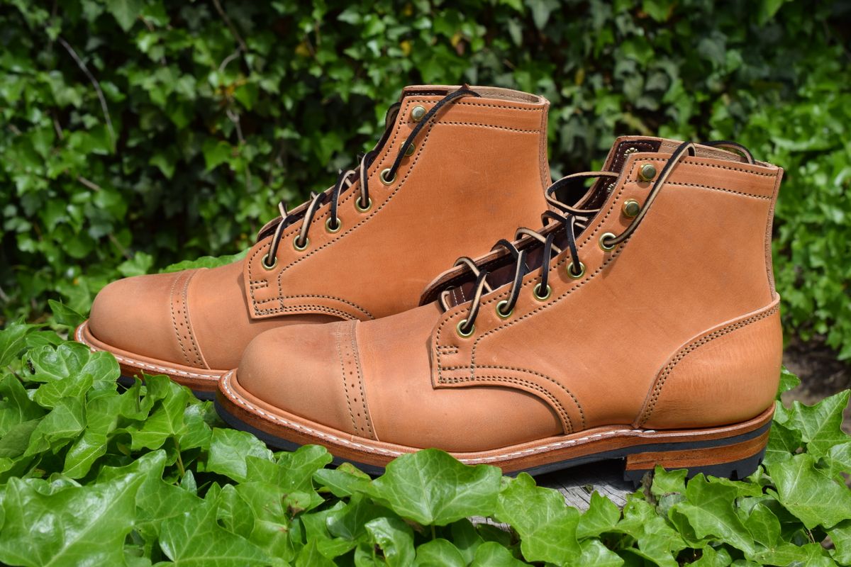 Photo by DalesLeatherworks on October 2, 2023 of the Truman Service Boot in Natural Horse Rump.