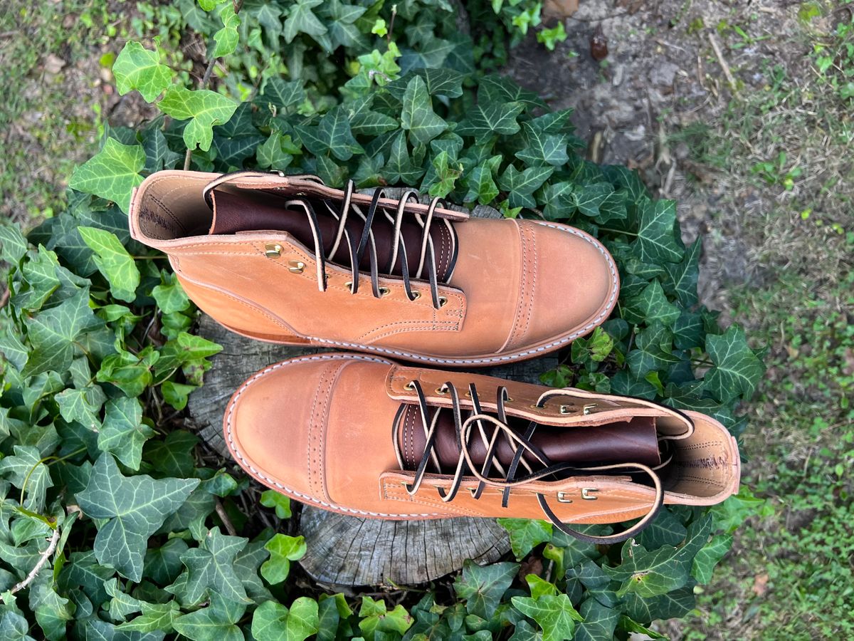 Photo by DalesLeatherworks on October 2, 2023 of the Truman Service Boot in Natural Horse Rump.
