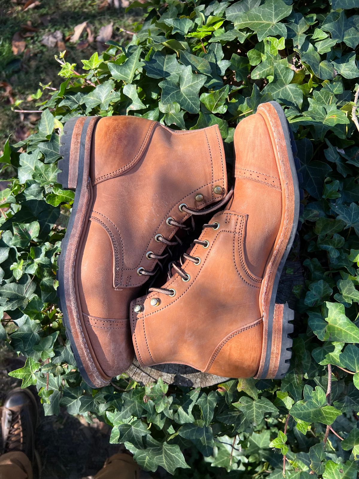 Photo by DalesLeatherworks on November 3, 2023 of the Truman Service Boot in Natural Horse Rump.