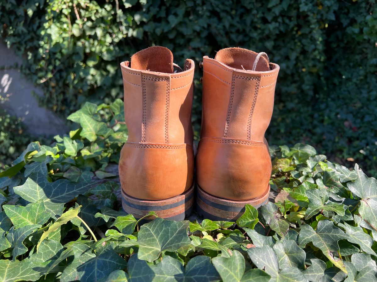 Photo by DalesLeatherworks on November 3, 2023 of the Truman Service Boot in Natural Horse Rump.