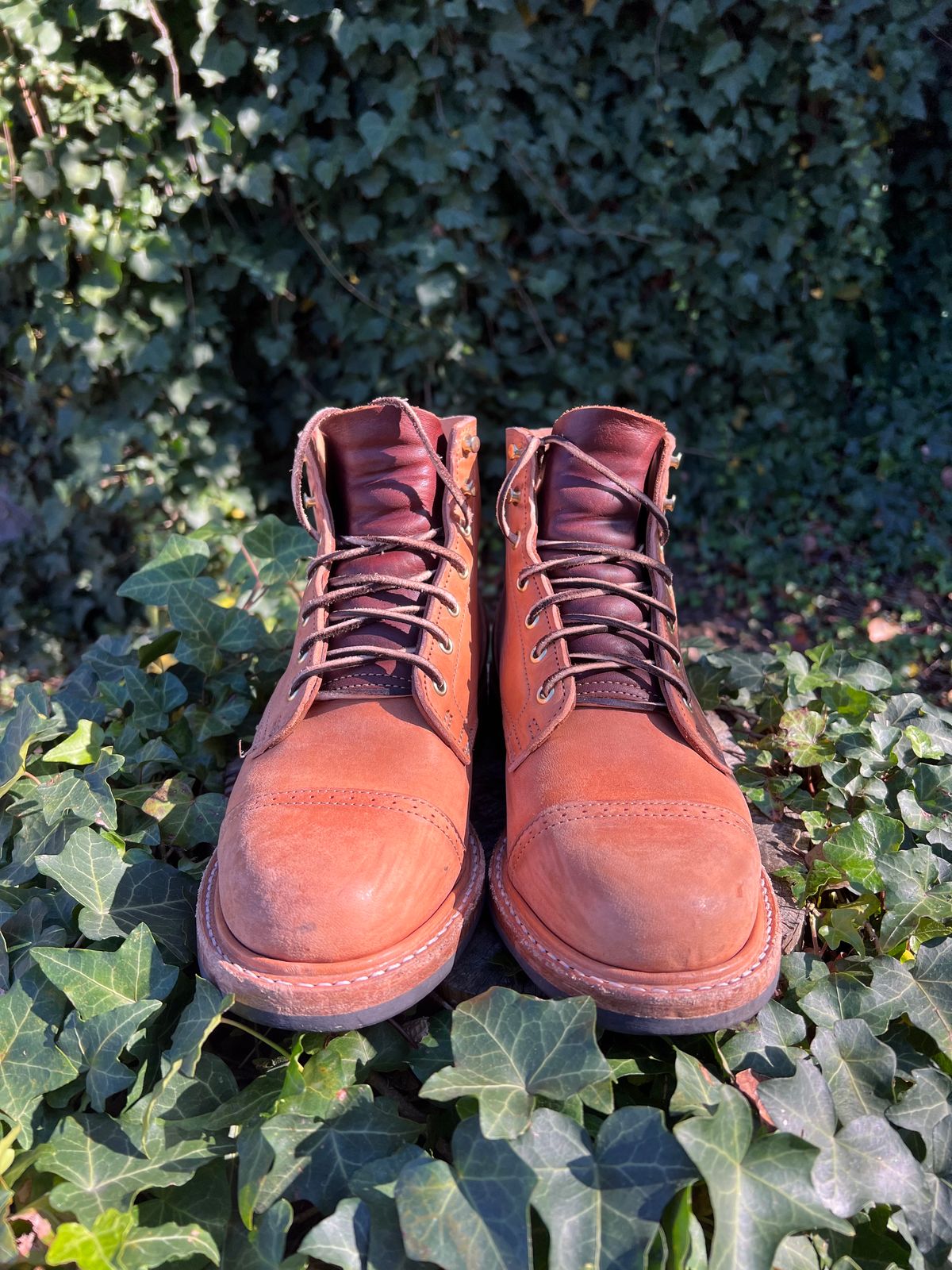 Photo by DalesLeatherworks on November 3, 2023 of the Truman Service Boot in Natural Horse Rump.