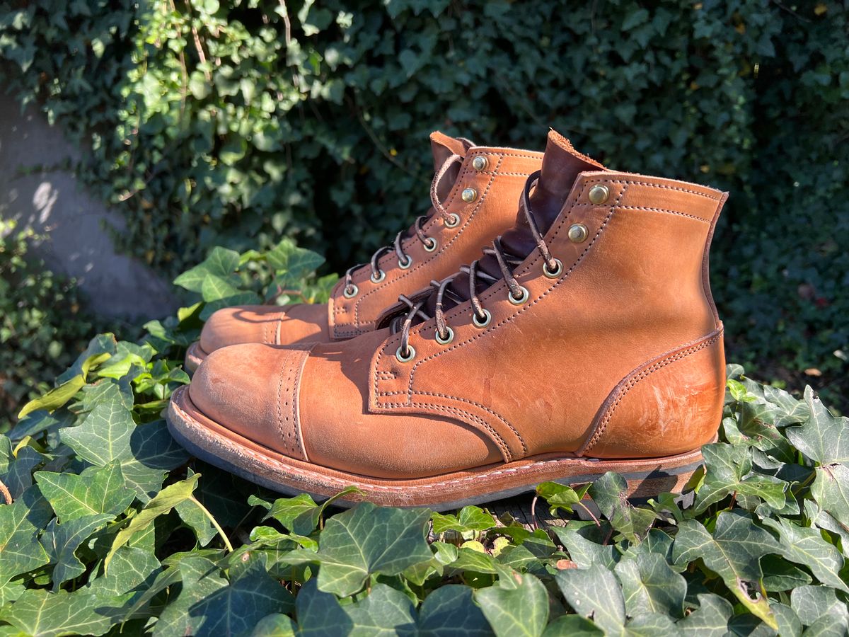 Photo by DalesLeatherworks on November 3, 2023 of the Truman Service Boot in Natural Horse Rump.