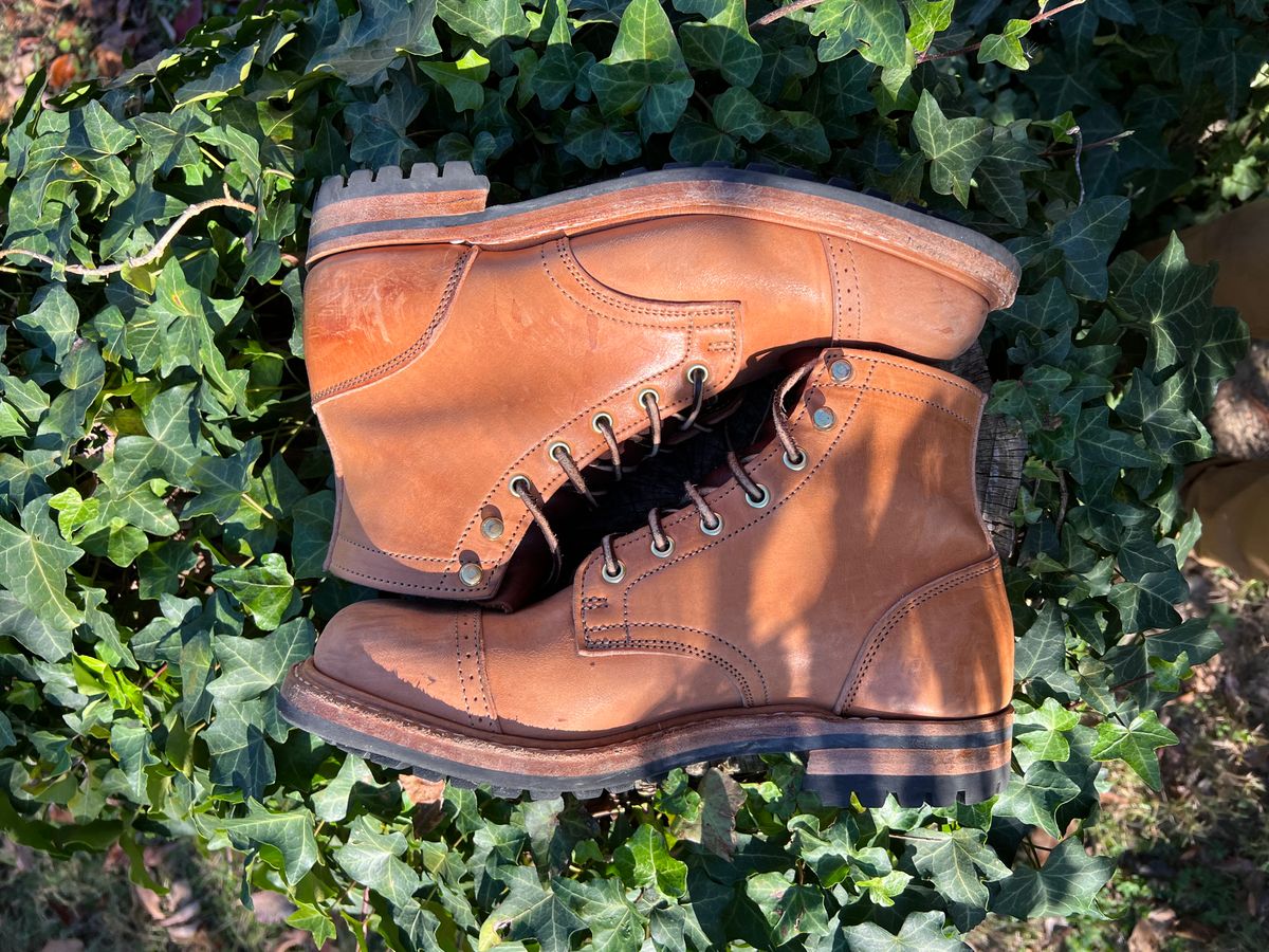 Photo by DalesLeatherworks on November 3, 2023 of the Truman Service Boot in Natural Horse Rump.