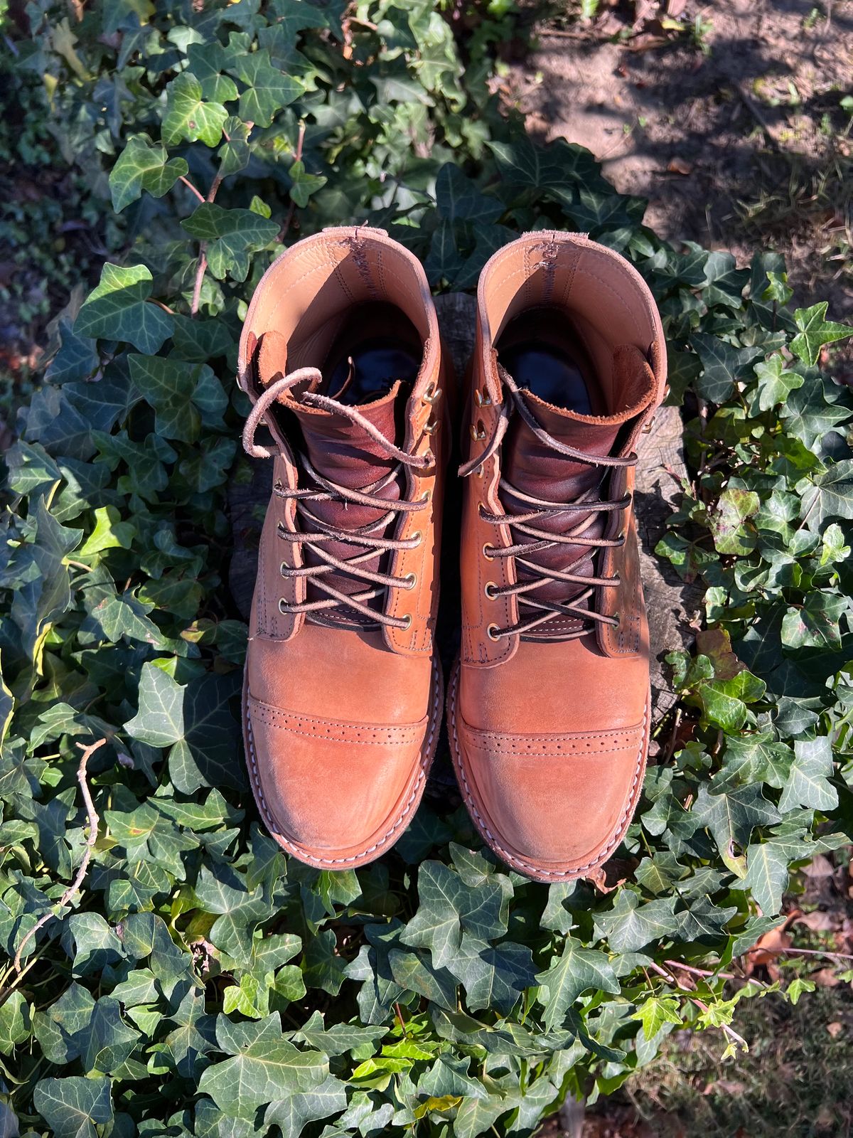 Photo by DalesLeatherworks on November 3, 2023 of the Truman Service Boot in Natural Horse Rump.