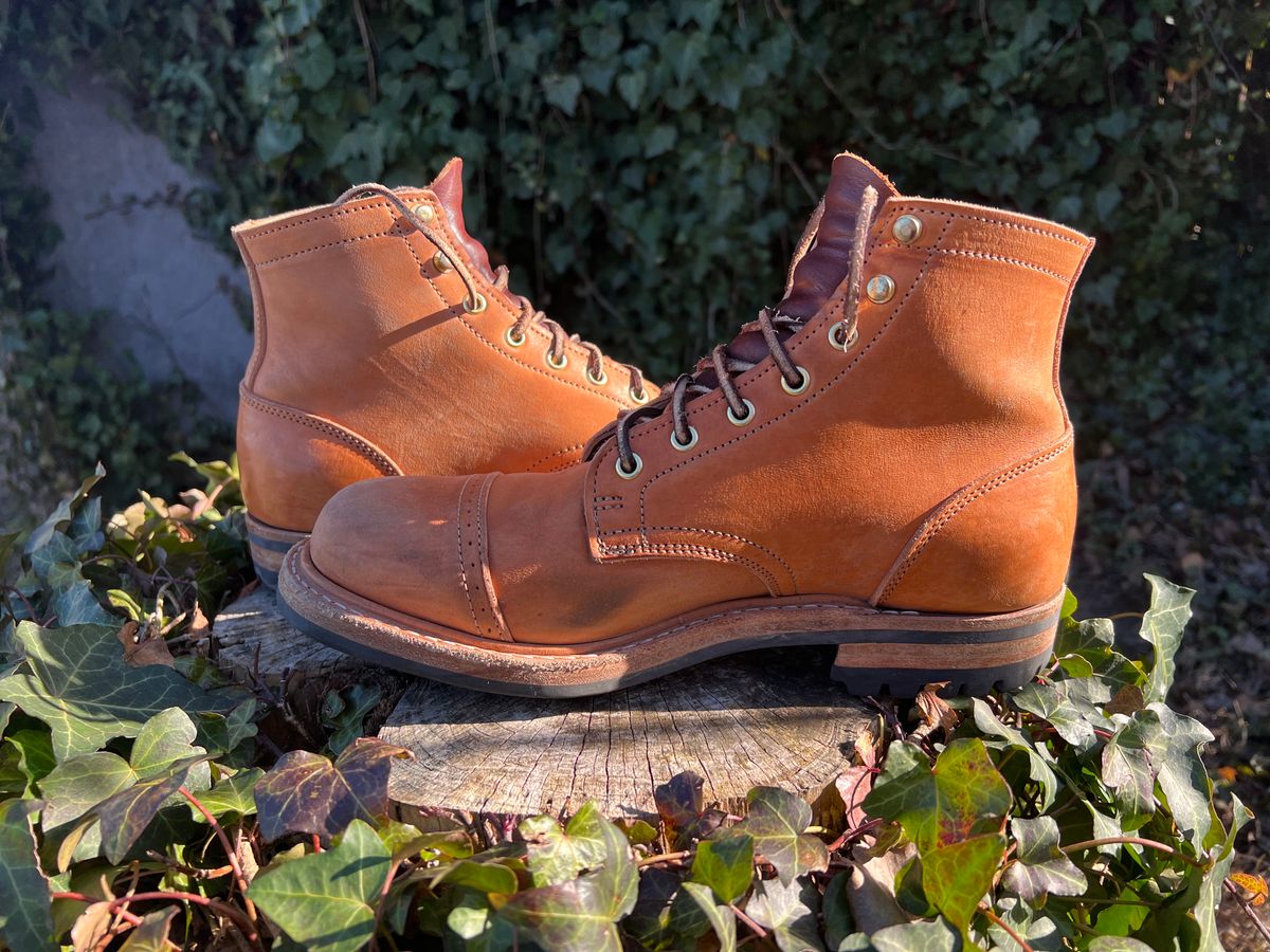 Photo by DalesLeatherworks on January 5, 2024 of the Truman Service Boot in Natural Horse Rump.