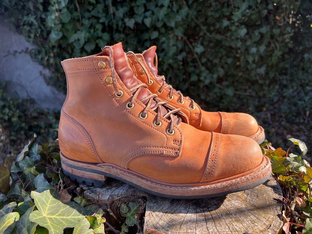 Photo by DalesLeatherworks on January 5, 2024 of the Truman Service Boot in Natural Horse Rump.