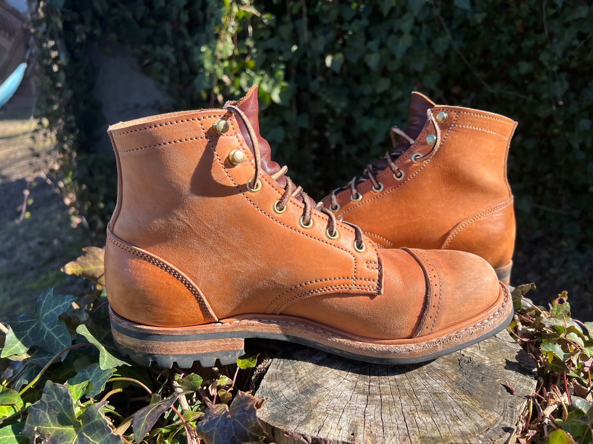 Photo by DalesLeatherworks on February 3, 2024 of the Truman Service Boot in Natural Horse Rump.