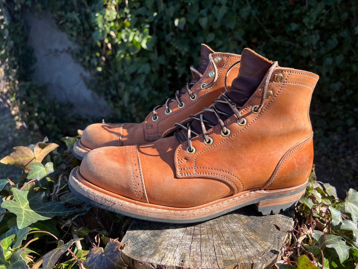 Photo by DalesLeatherworks on February 3, 2024 of the Truman Service Boot in Natural Horse Rump.