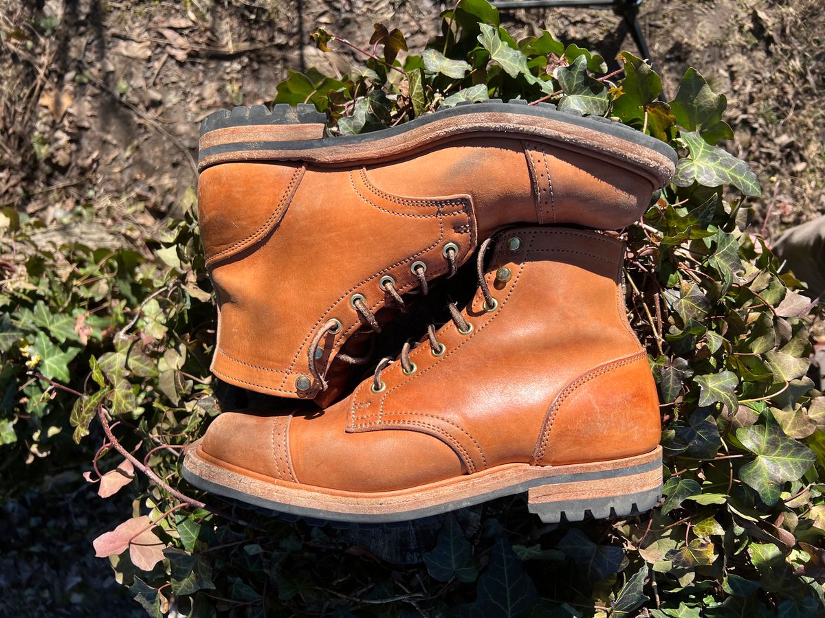 Photo by DalesLeatherworks on February 3, 2024 of the Truman Service Boot in Natural Horse Rump.