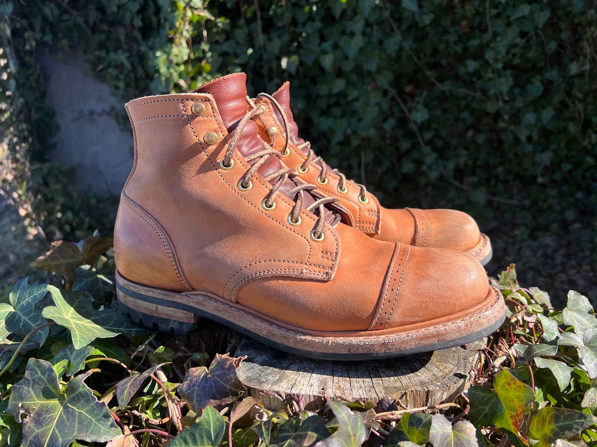Photo by DalesLeatherworks on February 3, 2024 of the Truman Service Boot in Natural Horse Rump.