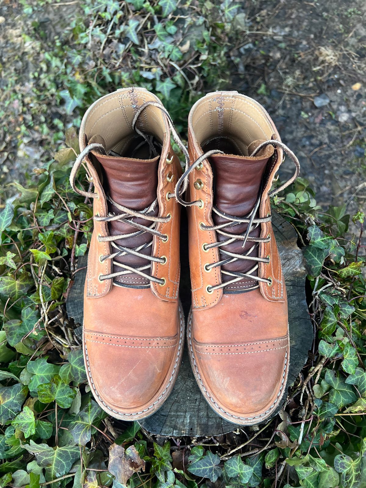 Photo by DalesLeatherworks on March 3, 2024 of the Truman Service Boot in Natural Horse Rump.