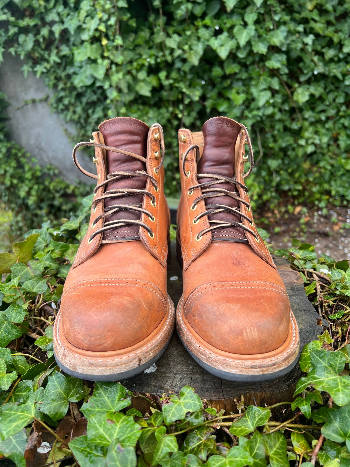 Photo by DalesLeatherworks on April 4, 2024 of the Truman Service Boot in Natural Horse Rump.