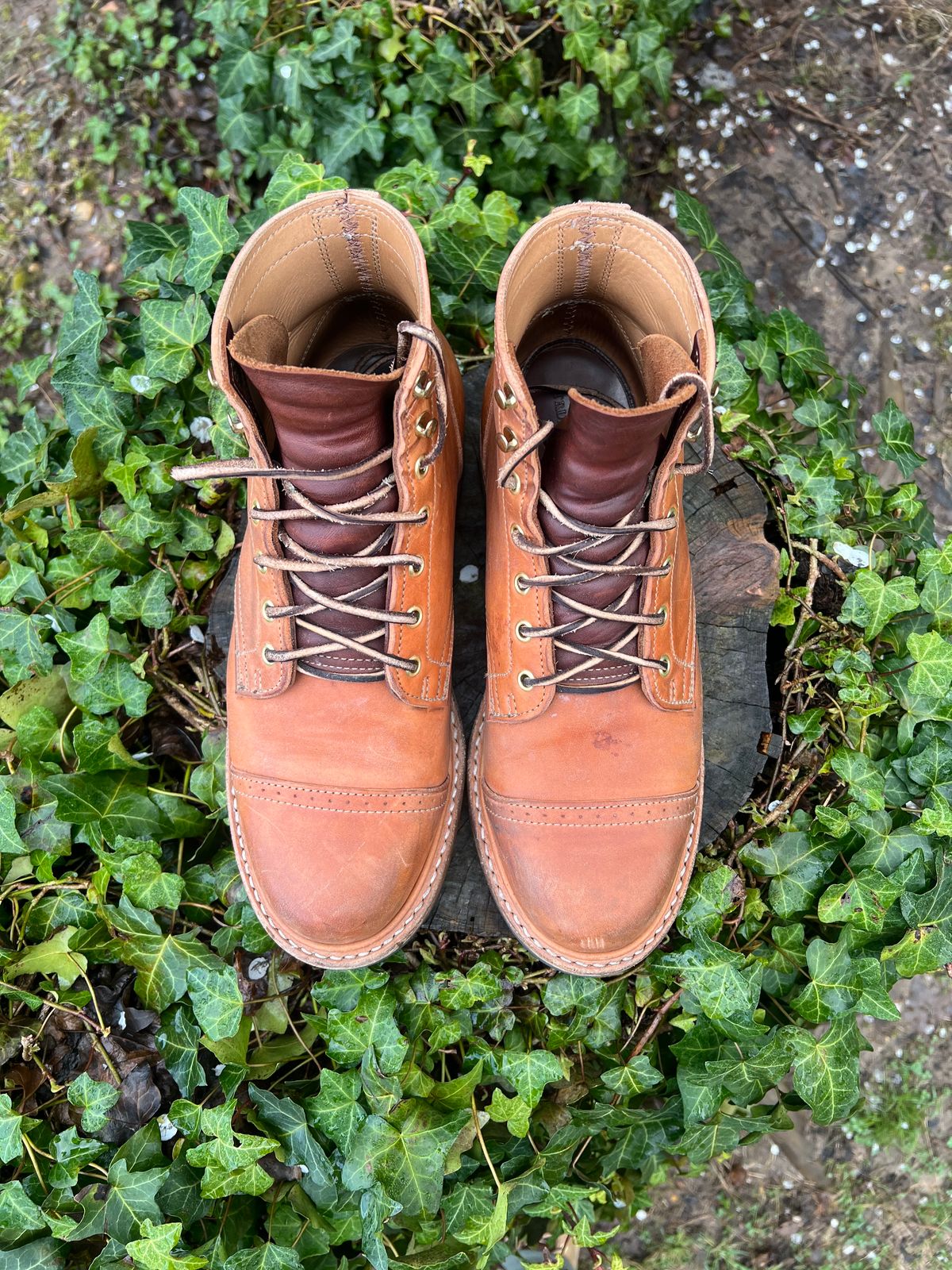 Photo by DalesLeatherworks on April 4, 2024 of the Truman Service Boot in Natural Horse Rump.