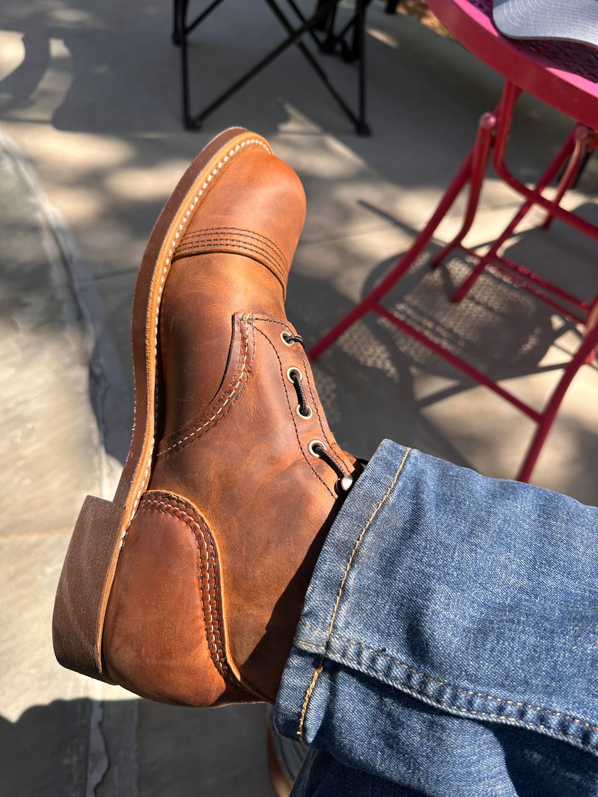 Photo by NuckTX on April 16, 2023 of the Red Wing Iron Ranger in S.B. Foot Copper Rough and Tough.