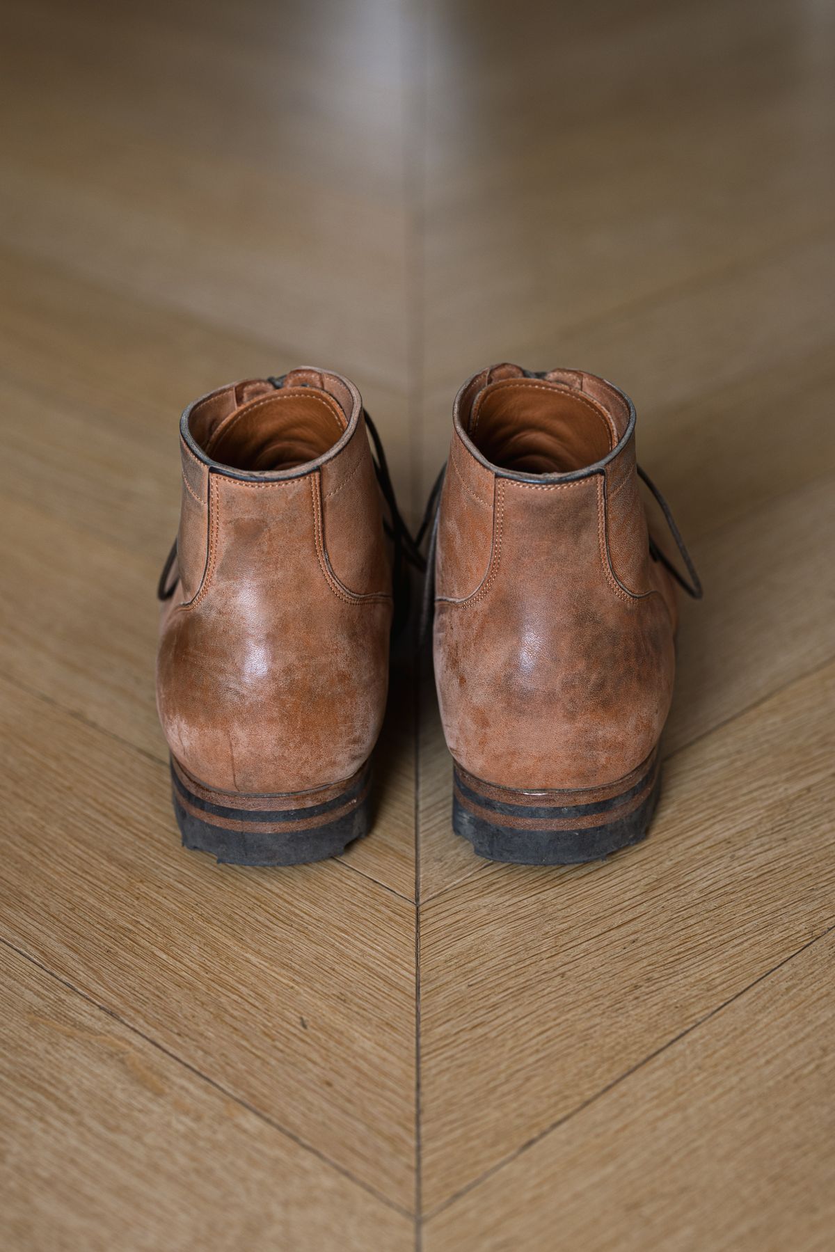 Photo by PatinaTurner on November 3, 2023 of the Viberg Service Boot BCT in Horween Natural Crust Double Cordovan.