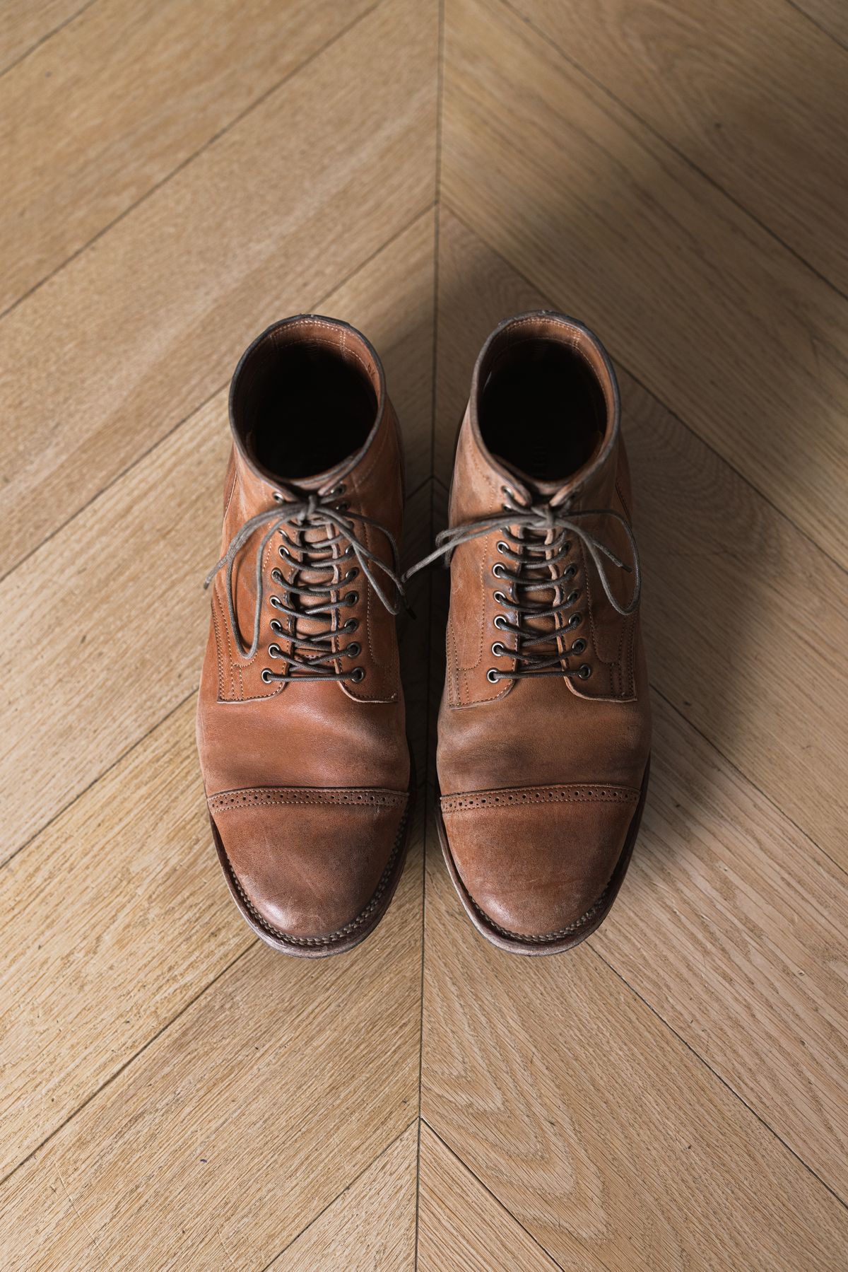 Photo by PatinaTurner on December 4, 2023 of the Viberg Service Boot BCT in Horween Natural Crust Double Cordovan.