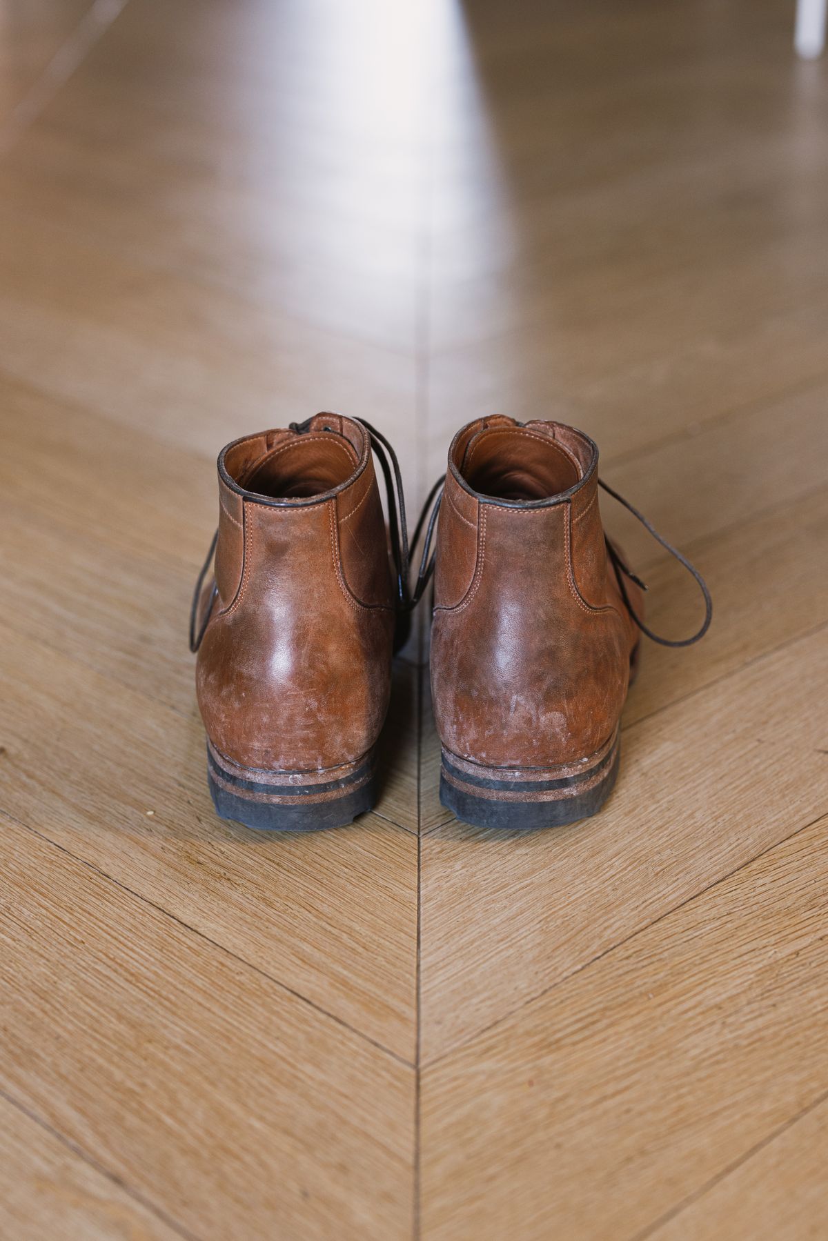 Photo by PatinaTurner on January 4, 2024 of the Viberg Service Boot BCT in Horween Natural Crust Double Cordovan.