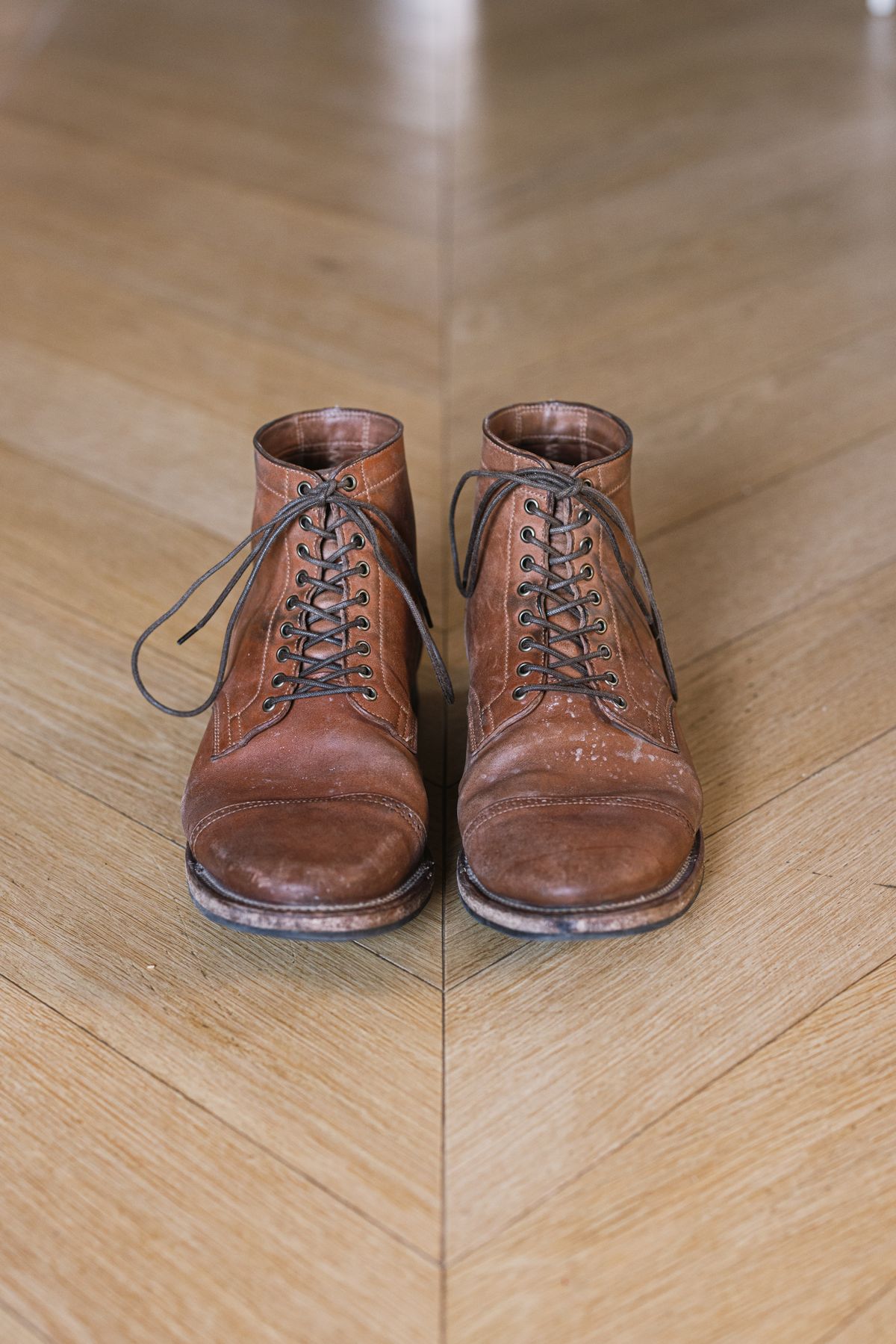 Photo by PatinaTurner on January 4, 2024 of the Viberg Service Boot BCT in Horween Natural Crust Double Cordovan.
