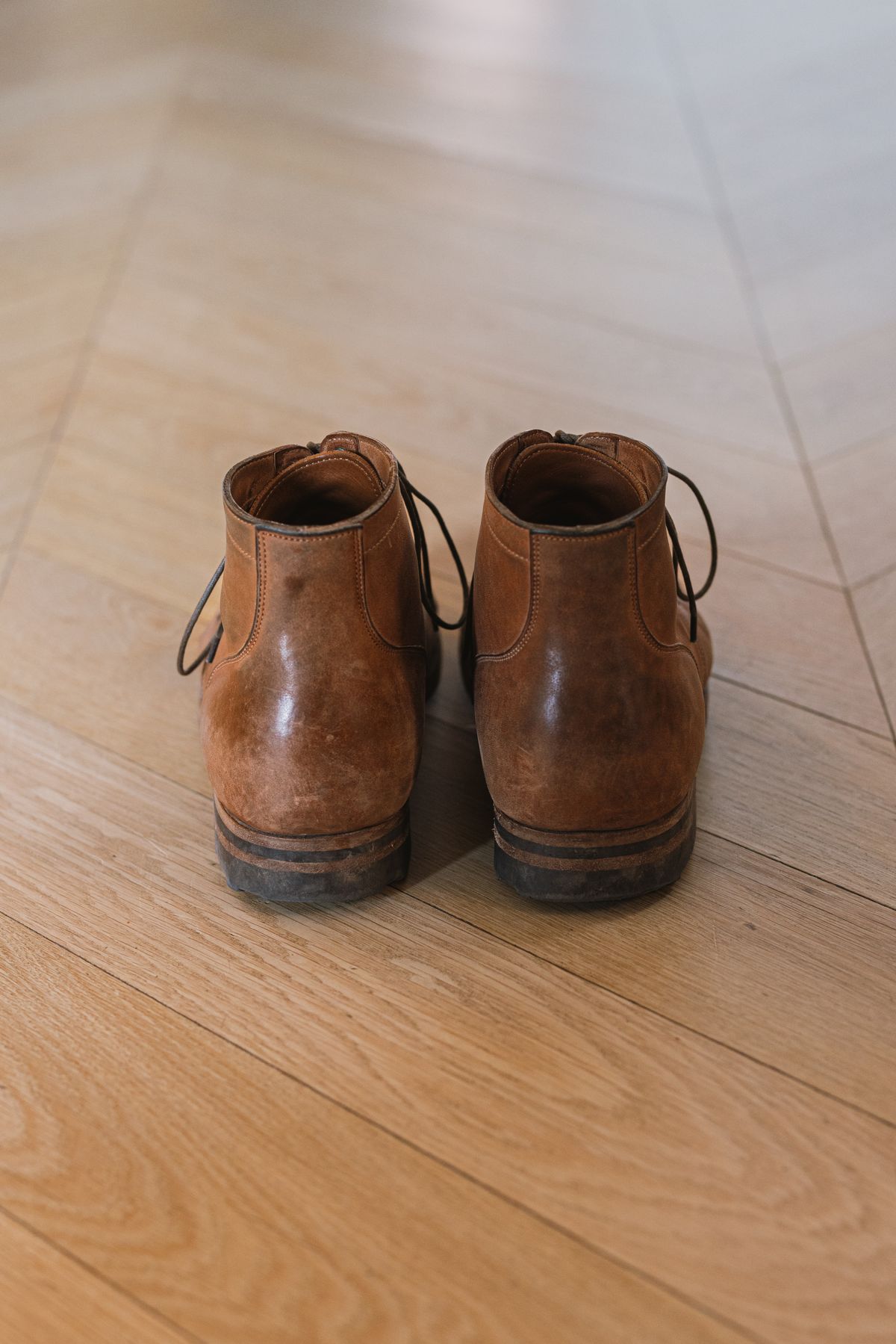 Photo by PatinaTurner on February 5, 2024 of the Viberg Service Boot BCT in Horween Natural Crust Double Cordovan.