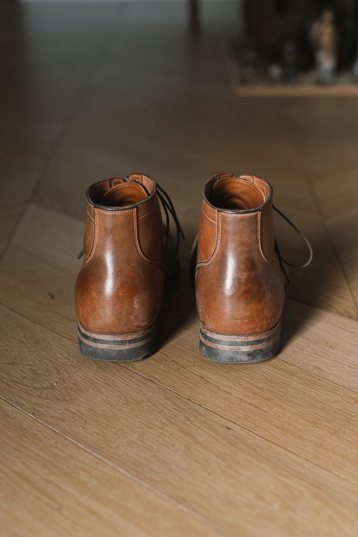 Photo by PatinaTurner on March 5, 2024 of the Viberg Service Boot BCT in Horween Natural Crust Double Cordovan.
