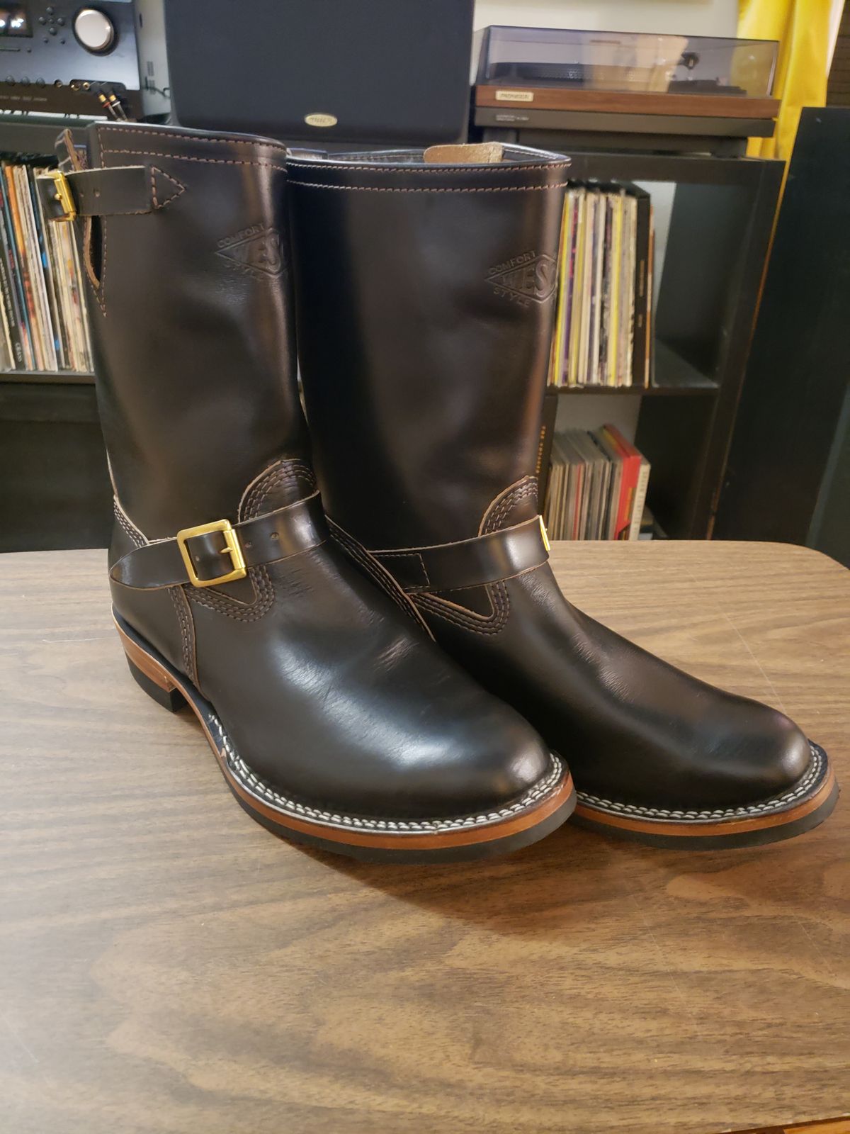 Photo by GrievanceMachinery on September 24, 2023 of the Wesco Mister Lou in Horween Black Chromexcel Horsehide.