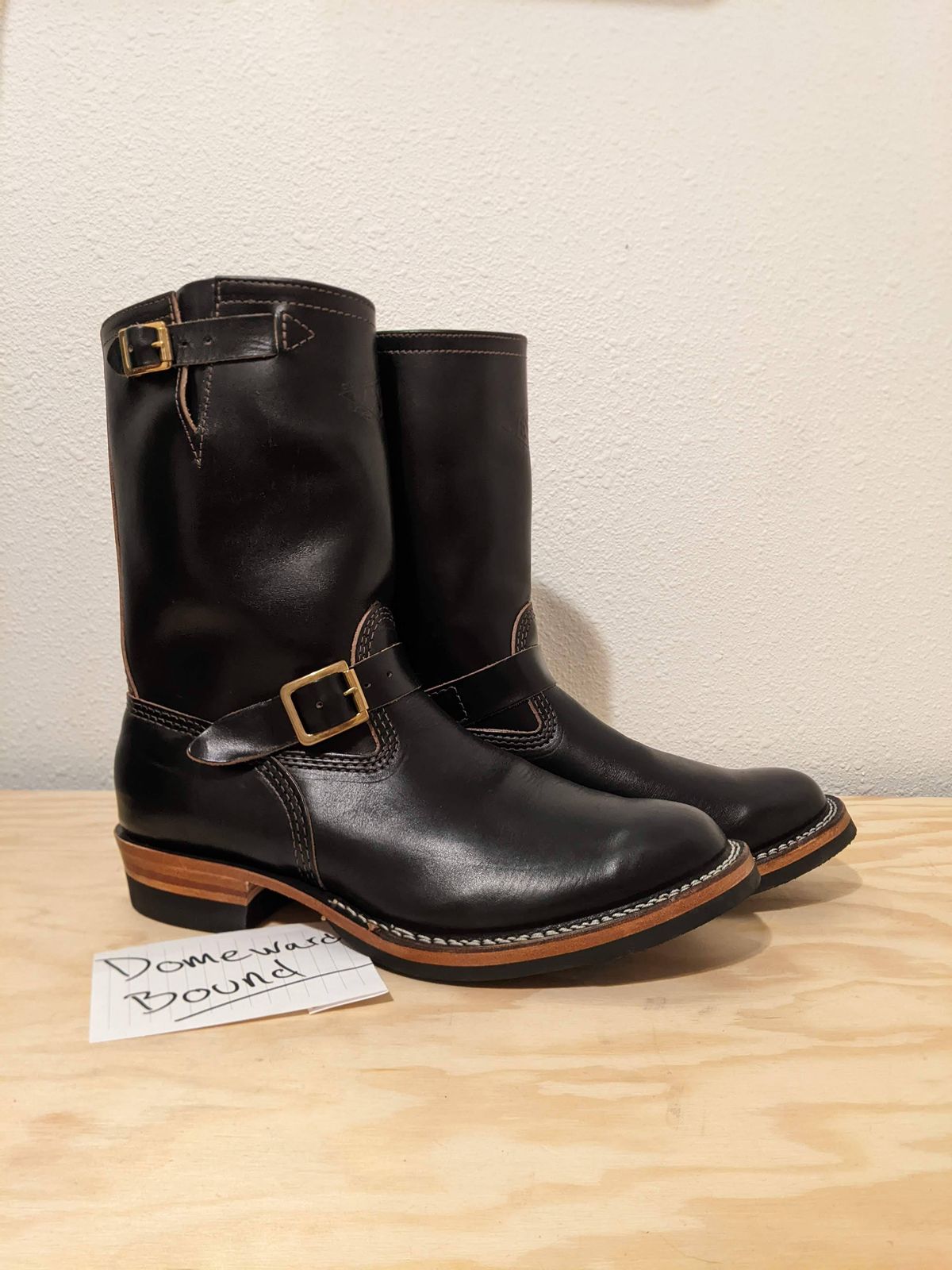 Photo by GrievanceMachinery on October 1, 2023 of the Wesco Mister Lou in Horween Black Chromexcel Horsehide.