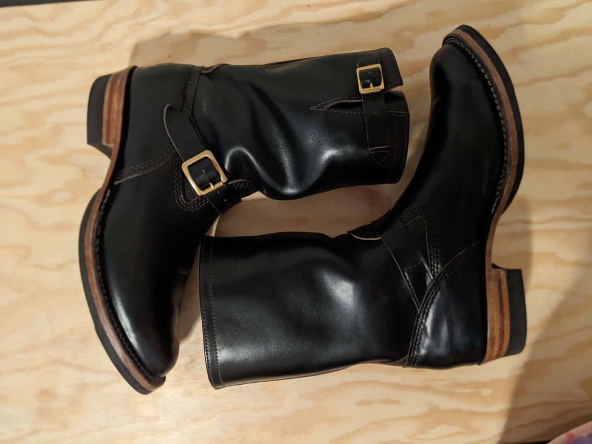 Photo by GrievanceMachinery on November 3, 2023 of the Wesco Mister Lou in Horween Black Chromexcel Horsehide.