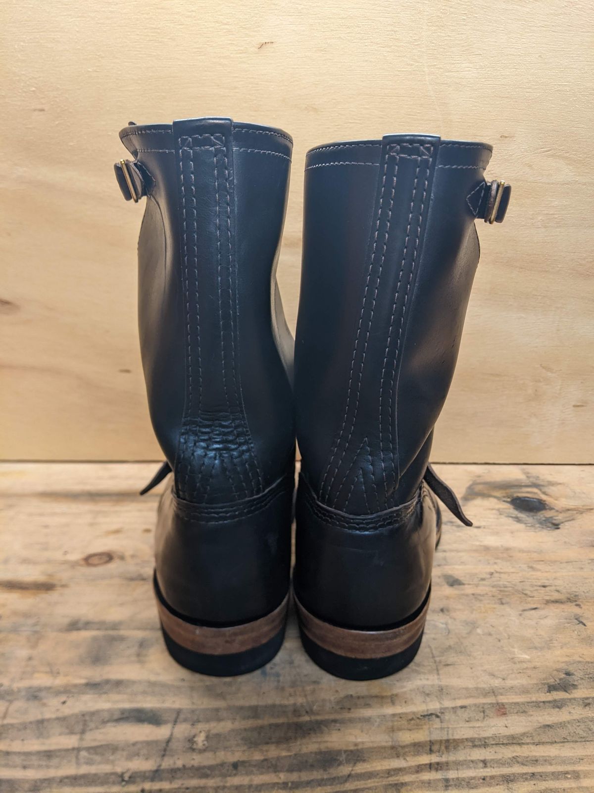 Photo by GrievanceMachinery on December 5, 2023 of the Wesco Mister Lou in Horween Black Chromexcel Horsehide.