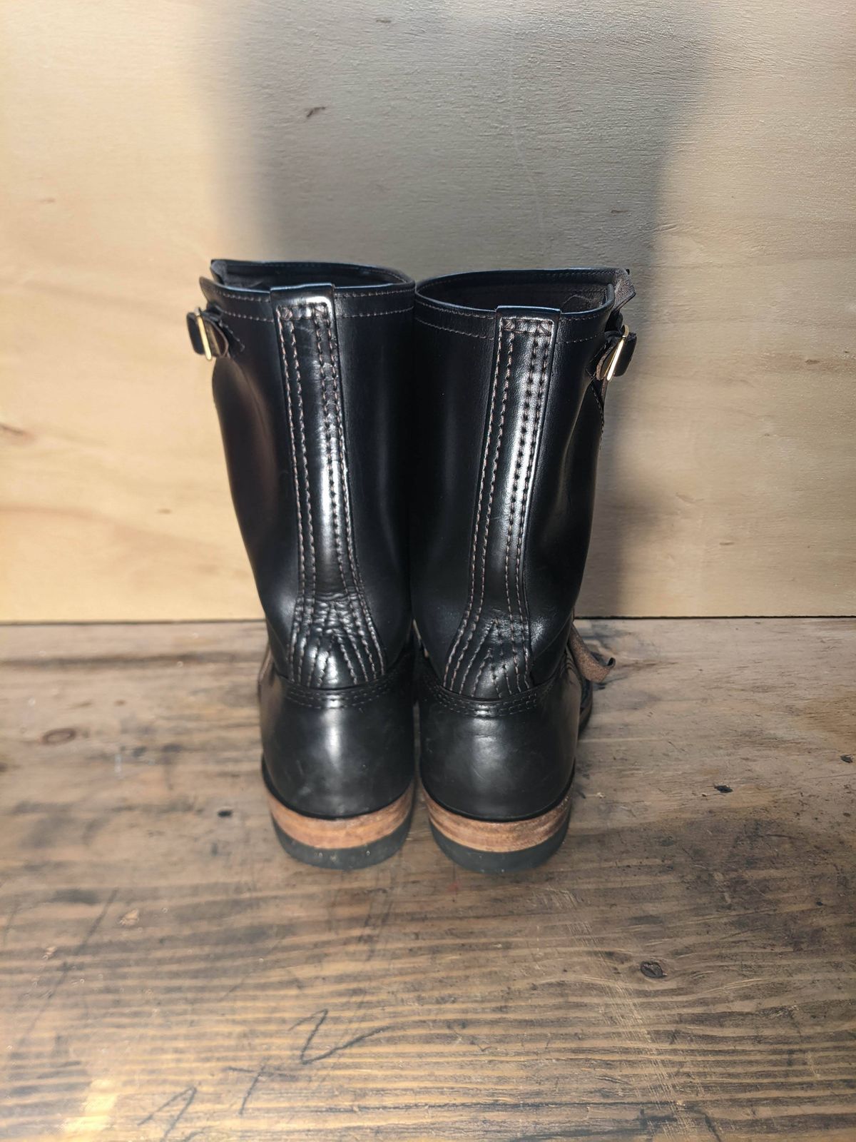 Photo by GrievanceMachinery on January 6, 2024 of the Wesco Mister Lou in Horween Black Chromexcel Horsehide.