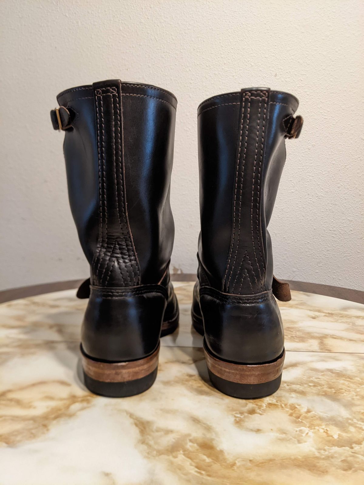 Photo by GrievanceMachinery on February 5, 2024 of the Wesco Mister Lou in Horween Black Chromexcel Horsehide.