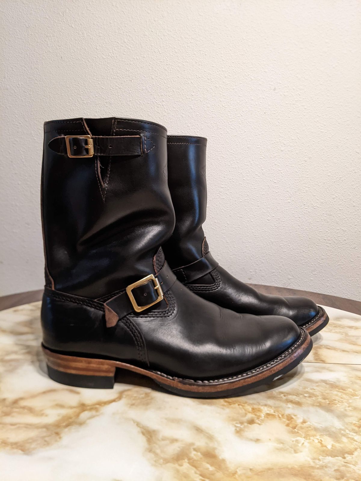 Photo by GrievanceMachinery on February 5, 2024 of the Wesco Mister Lou in Horween Black Chromexcel Horsehide.