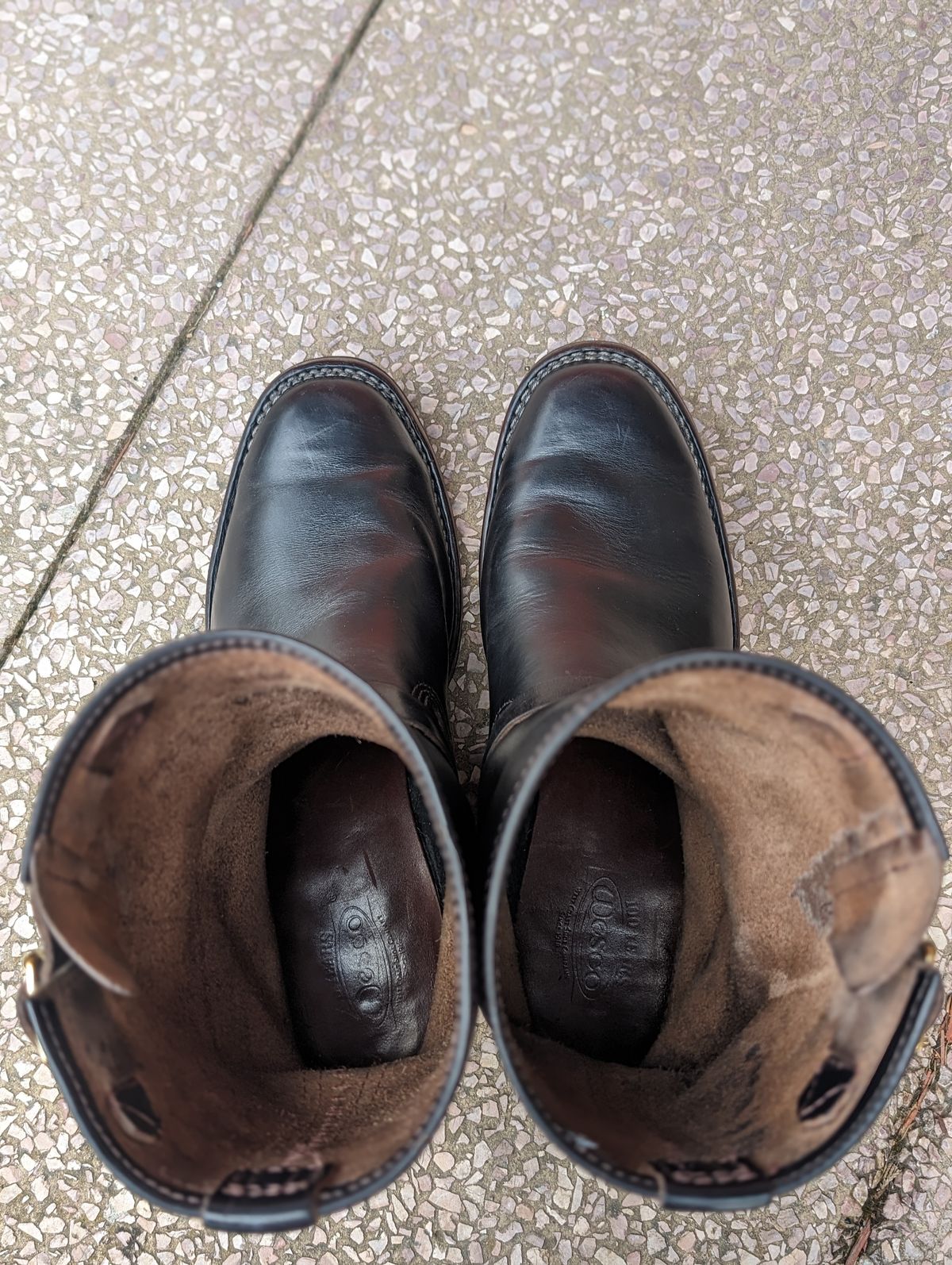 Photo by GrievanceMachinery on April 6, 2024 of the Wesco Mister Lou in Horween Black Chromexcel Horsehide.