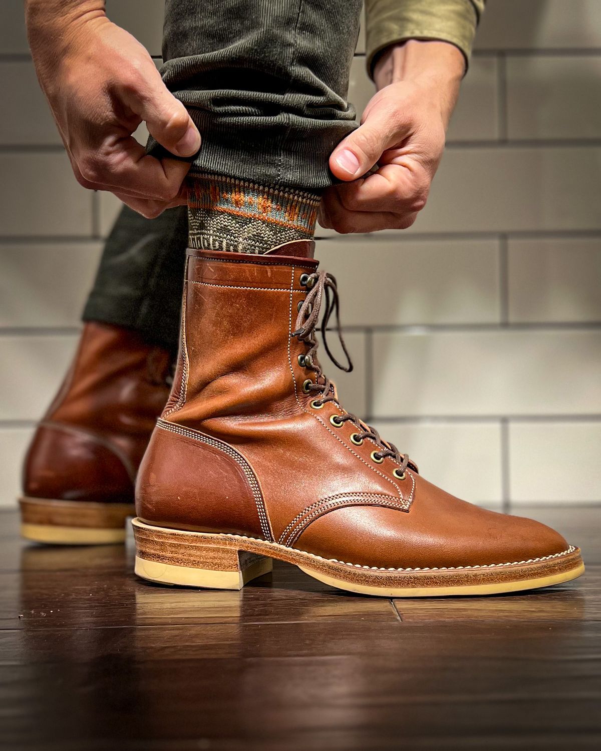 Photo by farmers_mums_ on October 9, 2023 of the Onderhoud SVC02 Packer Boot in Wickett & Craig Medium Brown Traditional Harness.