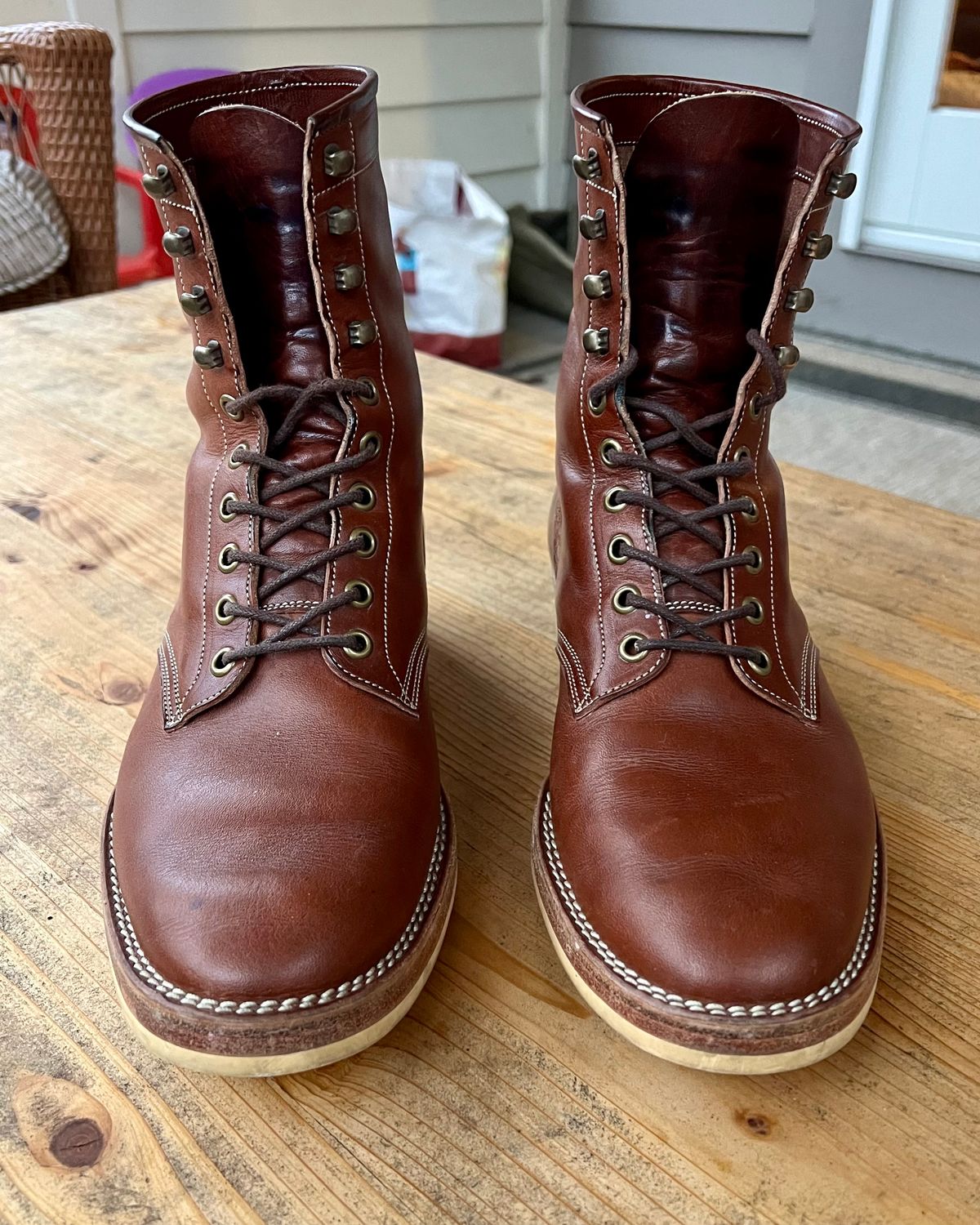 Photo by farmers_mums_ on March 6, 2024 of the Onderhoud SVC02 Packer Boot in Wickett & Craig Medium Brown Traditional Harness.