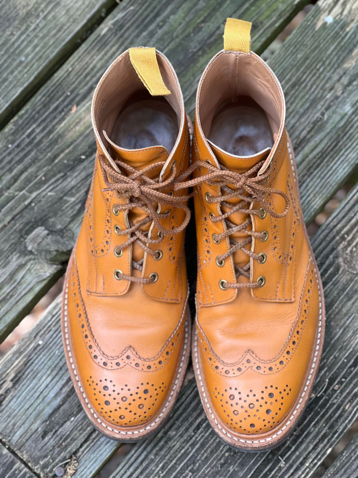 Photo by Mr_Fahrenheit451 on April 3, 2023 of the Tricker's Stow Country Boot in Acorn Antique.