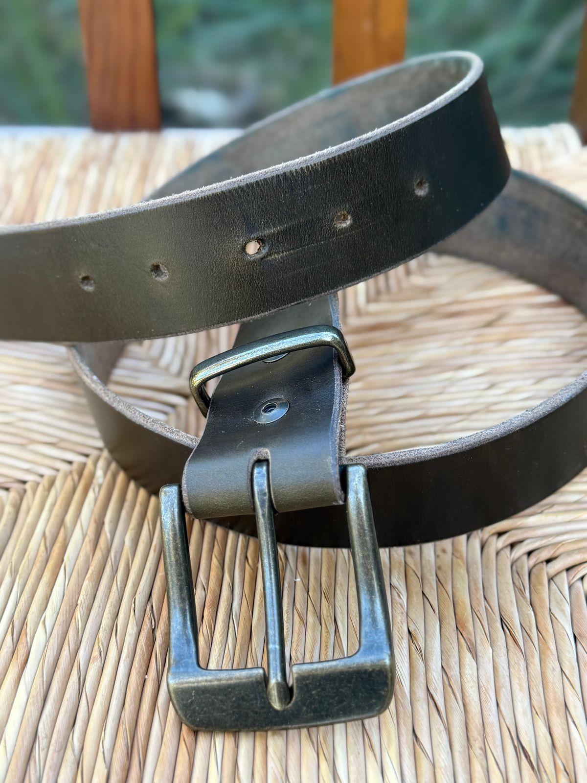 Photo by Mr_Fahrenheit451 on November 5, 2025 of the Self-Made Belt in Horween Dark Olive Chromexcel.