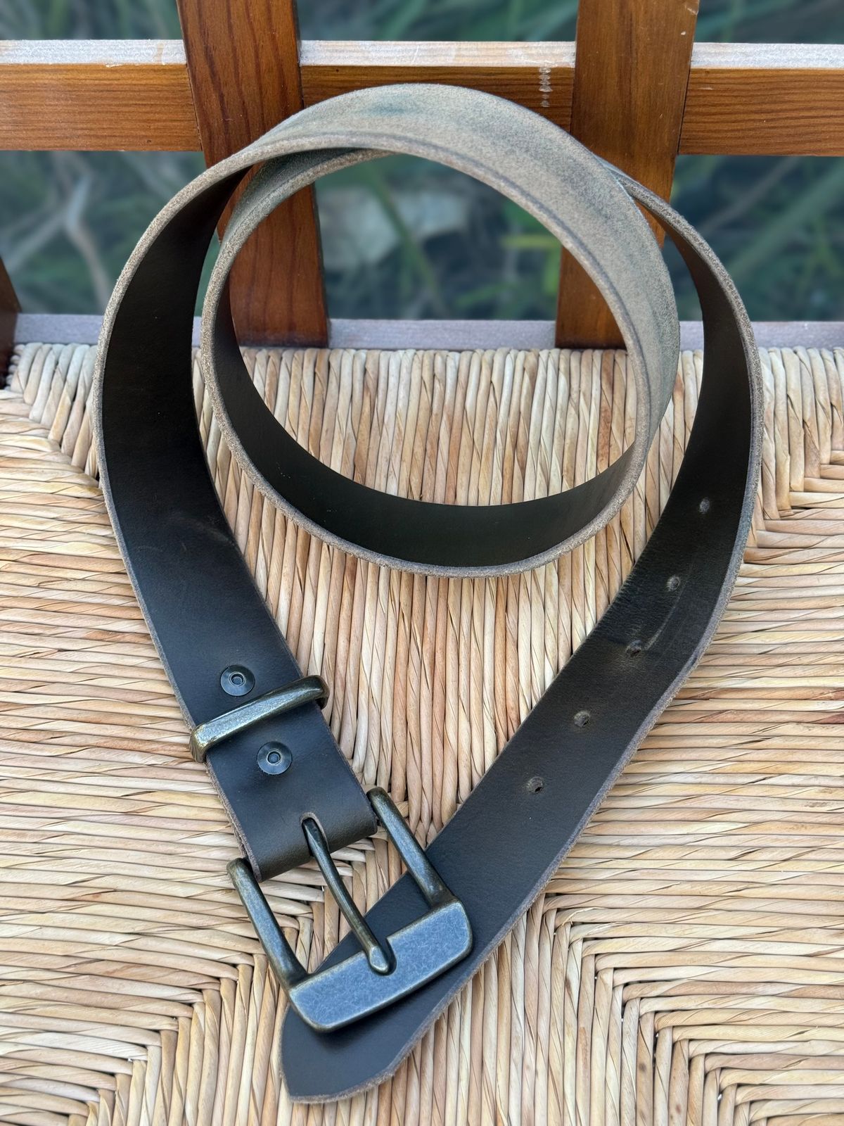 Photo by Mr_Fahrenheit451 on November 5, 2025 of the Self-Made Belt in Horween Dark Olive Chromexcel.