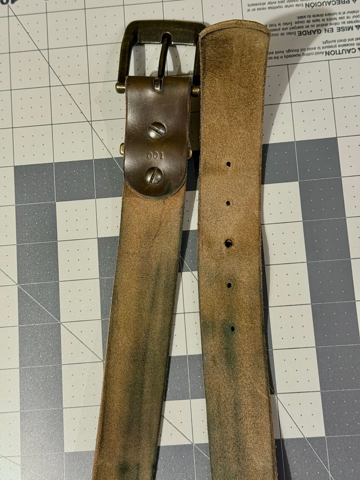 Photo by Mr_Fahrenheit451 on March 4, 2026 of the Self-Made Belt in Horween Dark Olive Chromexcel.
