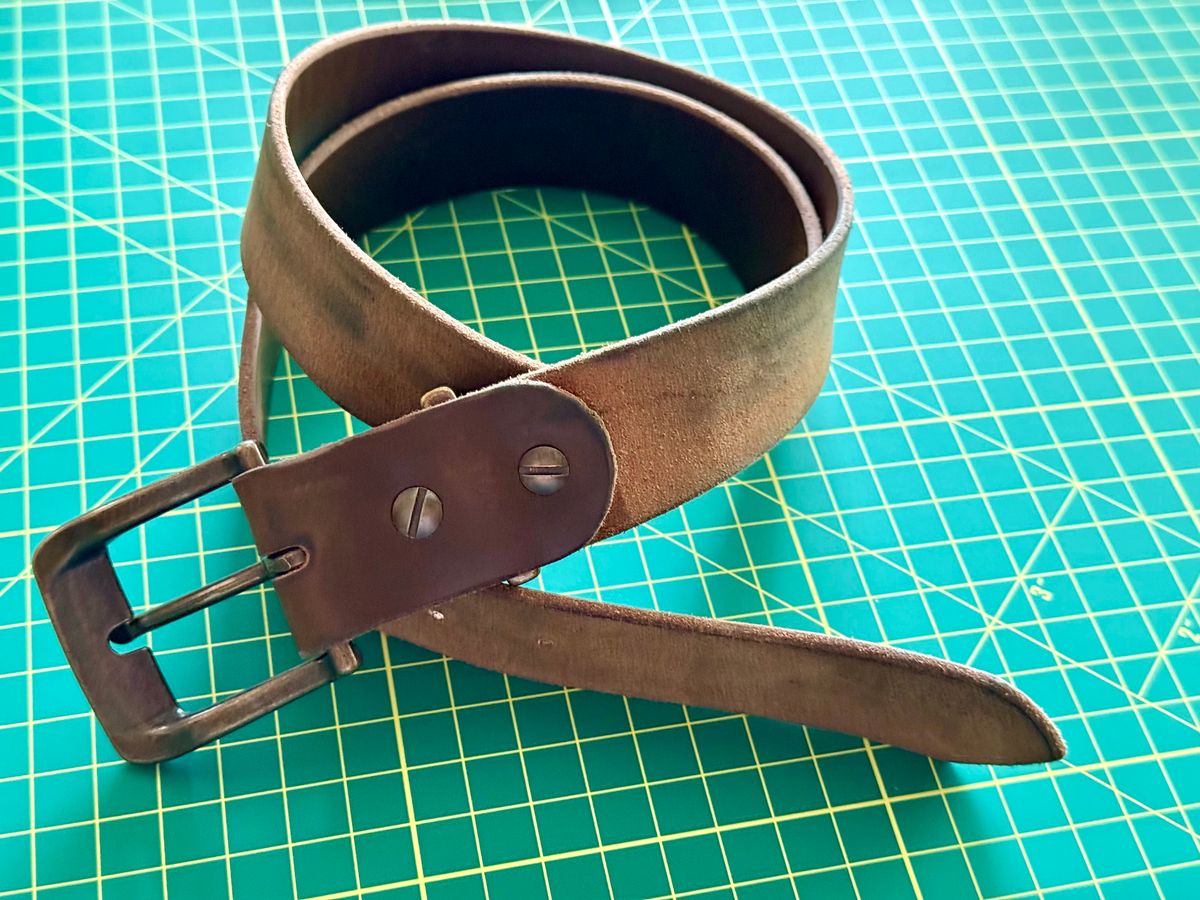 Photo by Mr_Fahrenheit451 on April 5, 2026 of the Self-Made Belt in Horween Dark Olive Chromexcel.