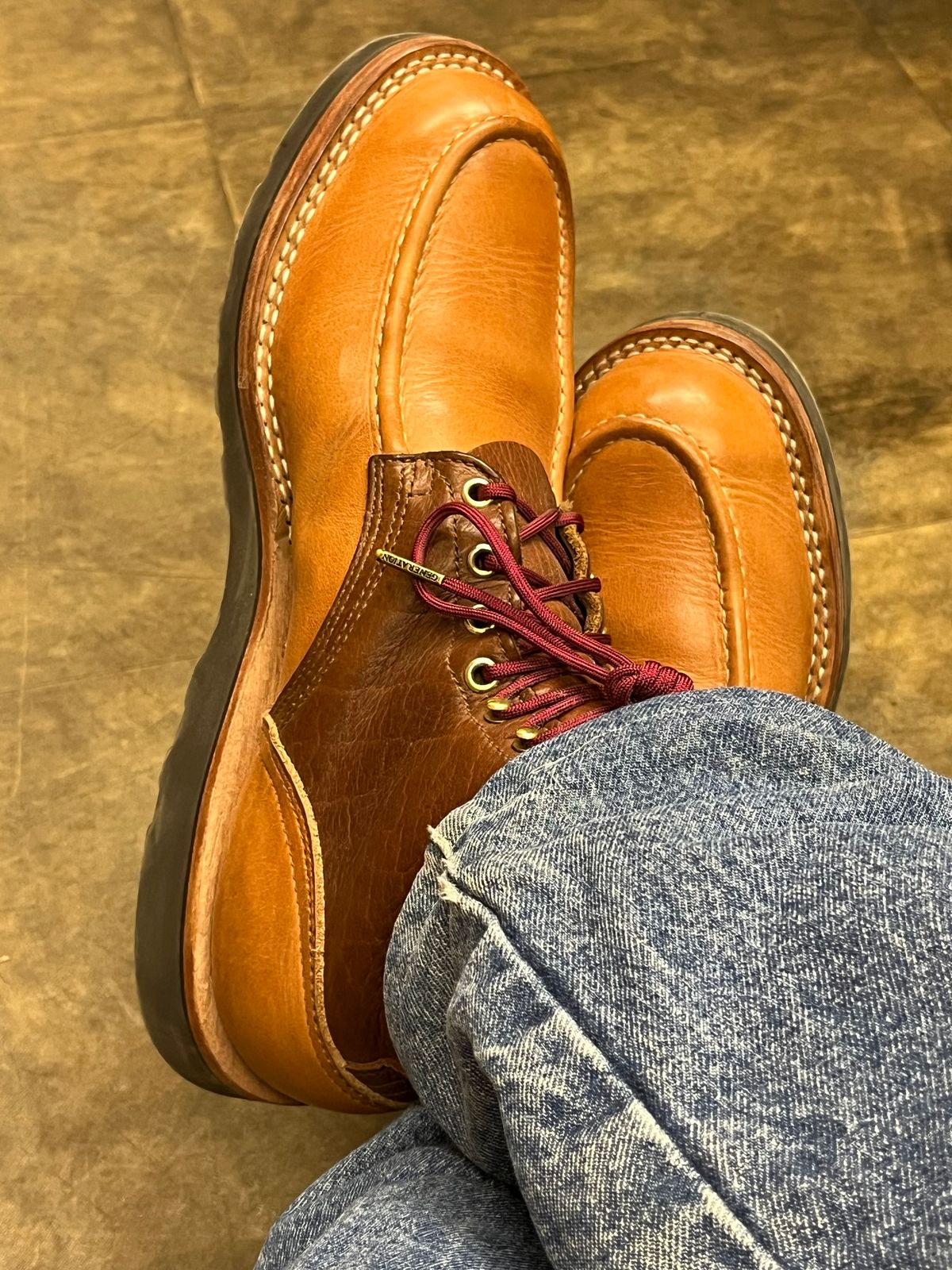 Photo by Gmetal64 on March 20, 2026 of the Nicks Moc Toe in Peanut Bison Over Nat Dub Light.