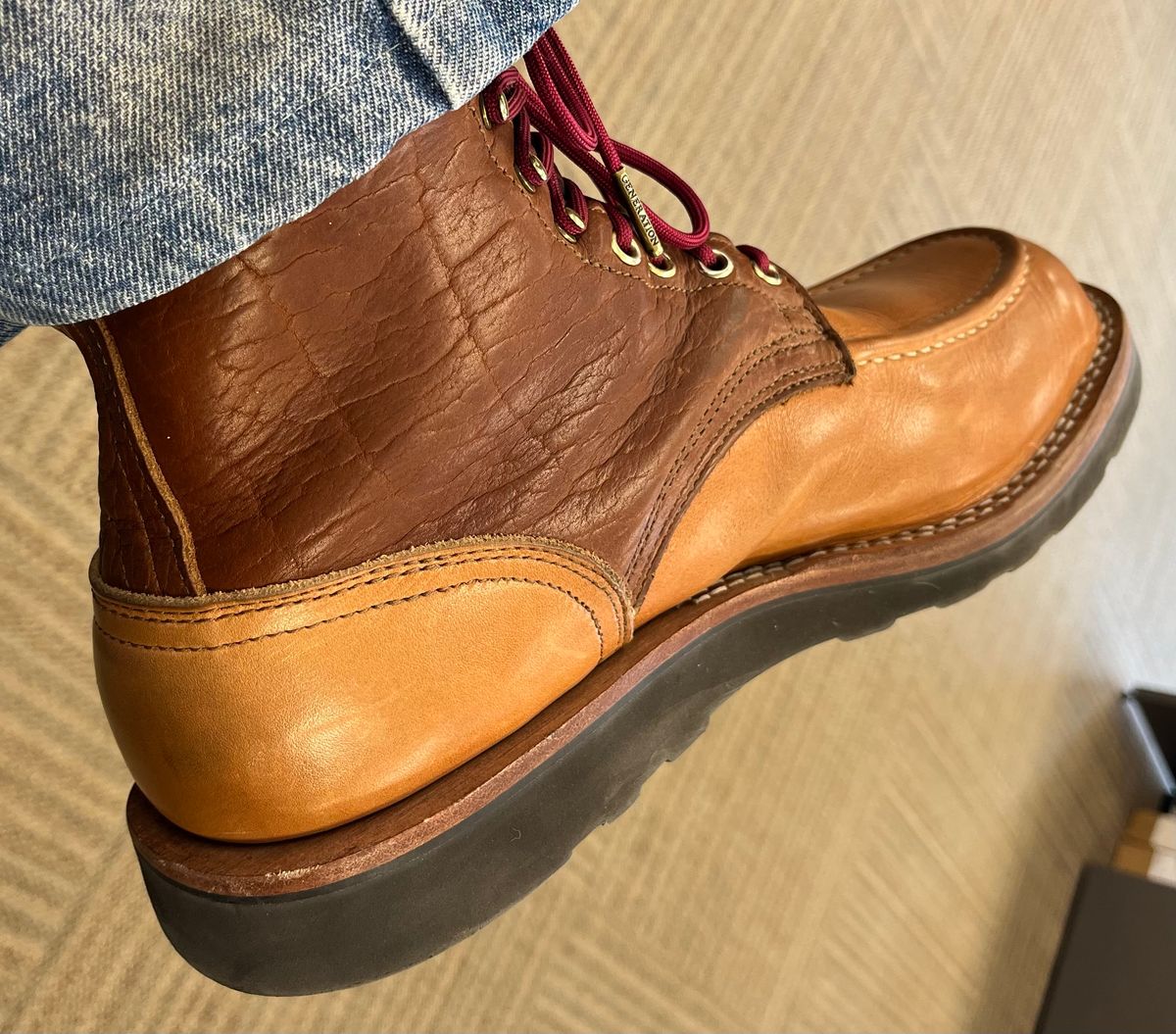 Photo by Gmetal64 on May 8, 2026 of the Nicks Moc Toe in Peanut Bison Over Nat Dub Light.
