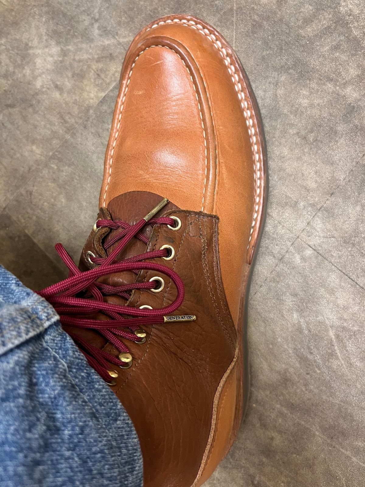 Photo by Gmetal64 on April 16, 2026 of the Nicks Moc Toe in Peanut Bison Over Nat Dub Light.