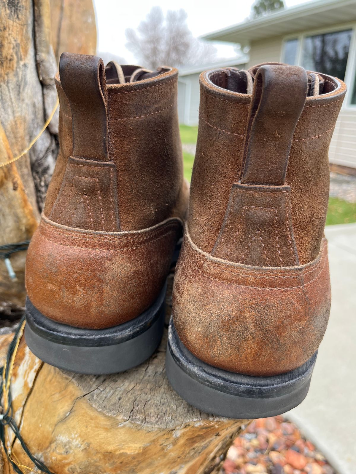 Photo by Gmetal64 on November 1, 2025 of the Nicks Moc Toe in 64 Brown Roughout Over Horween Ember Waxed Flesh.